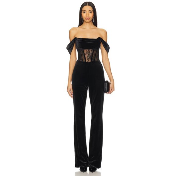 retrofete Leni Velvet Corset Wide Leg Jumpsuit Black Womens Size Small - Picture 4 of 14